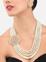 Thumbnail for Gold-Plated Alloy Round Brooch Pearl Long Haar Necklace Set - The Pari - Distacart