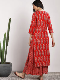 Thumbnail for Sangria Women Red Printed Kurta with Palazzos - Distacart