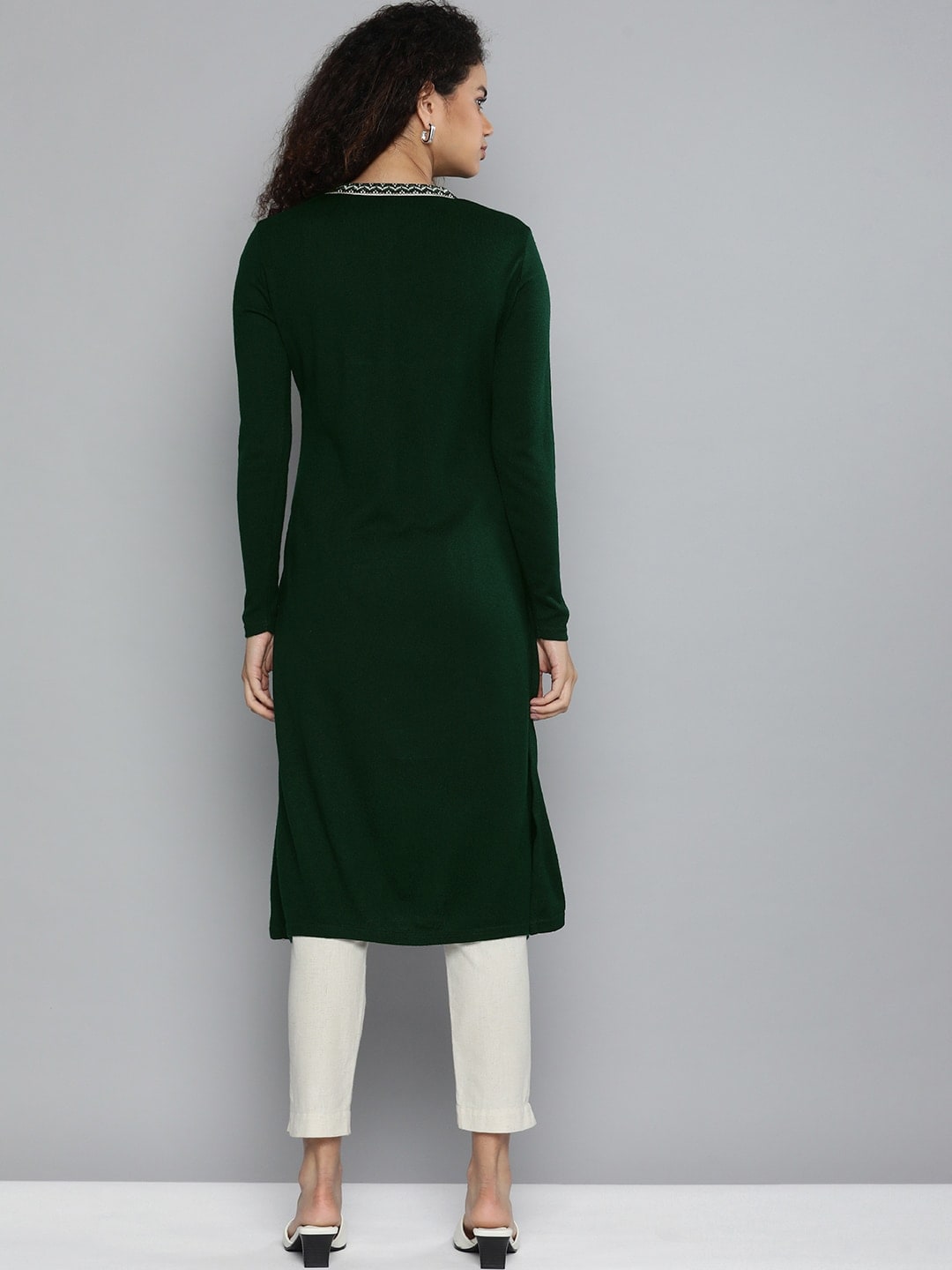 HERE&NOW Women Green Yoke Design Knitted Kurta - Distacart