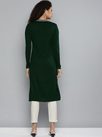 Thumbnail for HERE&NOW Women Green Yoke Design Knitted Kurta - Distacart