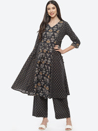 Thumbnail for Biba Women Black Floral Printed Pure Cotton Kurta with Palazzos - Distacart