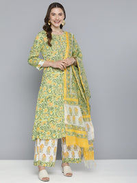 Thumbnail for HERE&NOW Floral Printed Regular Pure Cotton Kurta with Palazzos & With Dupatta - Distacart