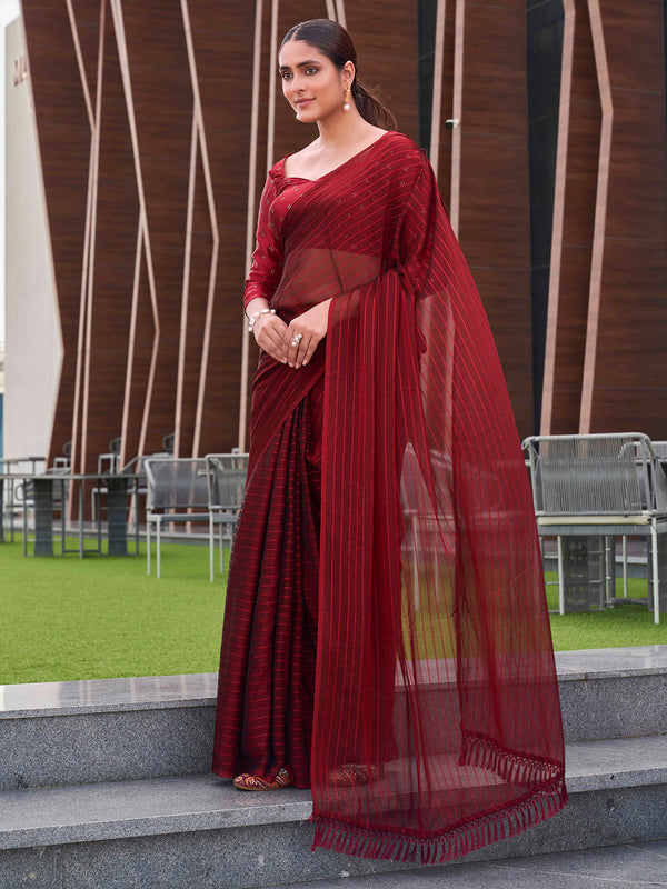 Tikhi Imli Striped Ready to Wear Saree - Distacart