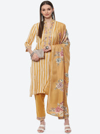 Thumbnail for Biba Women Mustard Yellow Floral Printed Kurta with Trousers With Dupatta - Distacart