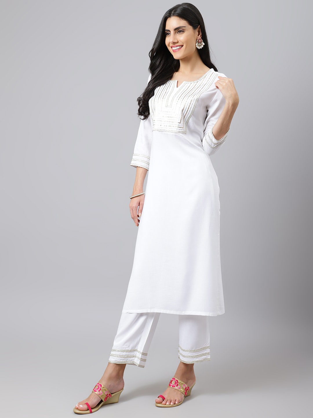 Khushal K Women Yoke Design Gotta Patti Kurta with Palazzos & Dupatta - Distacart