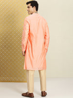 Thumbnail for House of Pataudi Men Peach-Coloured Floral Embroidered A-Line Kurta - Distacart