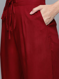Thumbnail for HERE&NOW Women Maroon Ethnic Motifs Printed Regular Kurta with Palazzos - Distacart