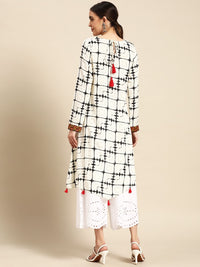 Thumbnail for Sangria Women Checked Kurta with Tassel Detailing - Distacart