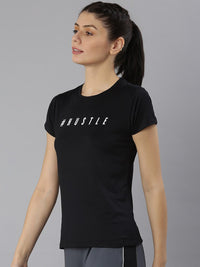 Thumbnail for MKH Women Black Typography Printed Dri-FIT Sports T-shirt - Distacart