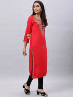 Thumbnail for Souchii Red Yoke Design Thread Work Grandeur & Majestic Artwork Kurta - Distacart