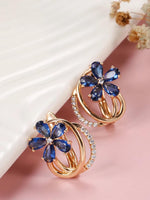 Thumbnail for Shining Diva Rose Gold-Plated Blue Floral Studs Earrings - Distacart