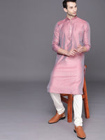 Thumbnail for Manyavar Men Peach-Coloured Ethnic Motifs Regular Kurta with Pyjamas - Distacart