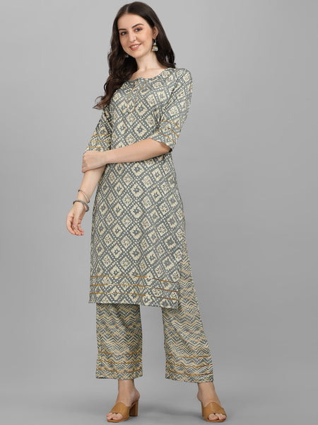 HERE&NOW Women Grey Ethnic Motifs Printed Kurta With Palazzos - Distacart
