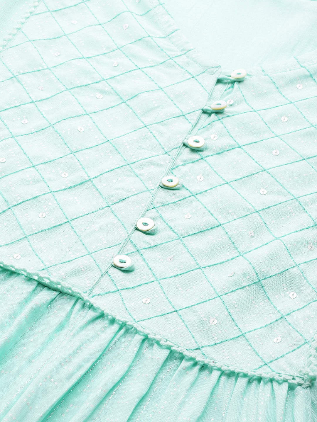 HERE&NOW Women Sea Green Yoke Design A-Line Kurta - Distacart