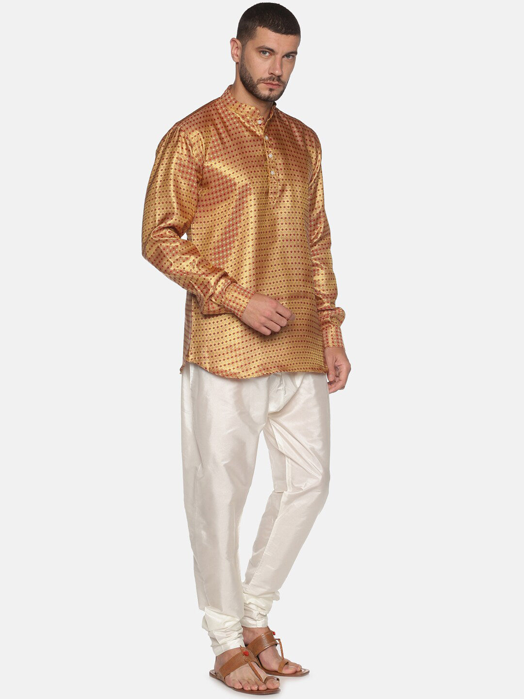 Sethukrishna Men Gold-Toned Self Design Kurta with Churidar - Distacart