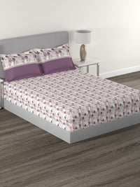 Thumbnail for MYTRIDENT Mauve White Floral Cotton 144 TC Queen Bedsheet With 2 Pillow Covers - Distacart