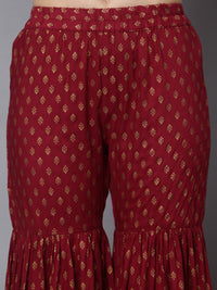 Thumbnail for HERE&NOW Women Maroon Ethnic Motifs Printed Kurta with Palazzos & With Dupatta - Distacart