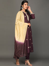 Thumbnail for NOZ2TOZ Women's Ethnic Motifs Embroidered Zari Kurta with Trousers & Dupatta - Distacart