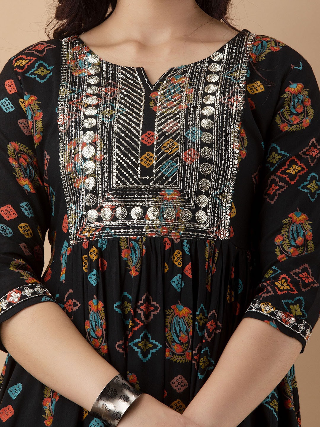 Kalini Ethnic Motifs Printed Sequinned A-Line Kurta With Trousers & Dupatta - Distacart
