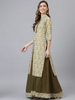 Thumbnail for Khushal K Women Cream-Coloured Printed High Slit Kurta with Skirt - Distacart
