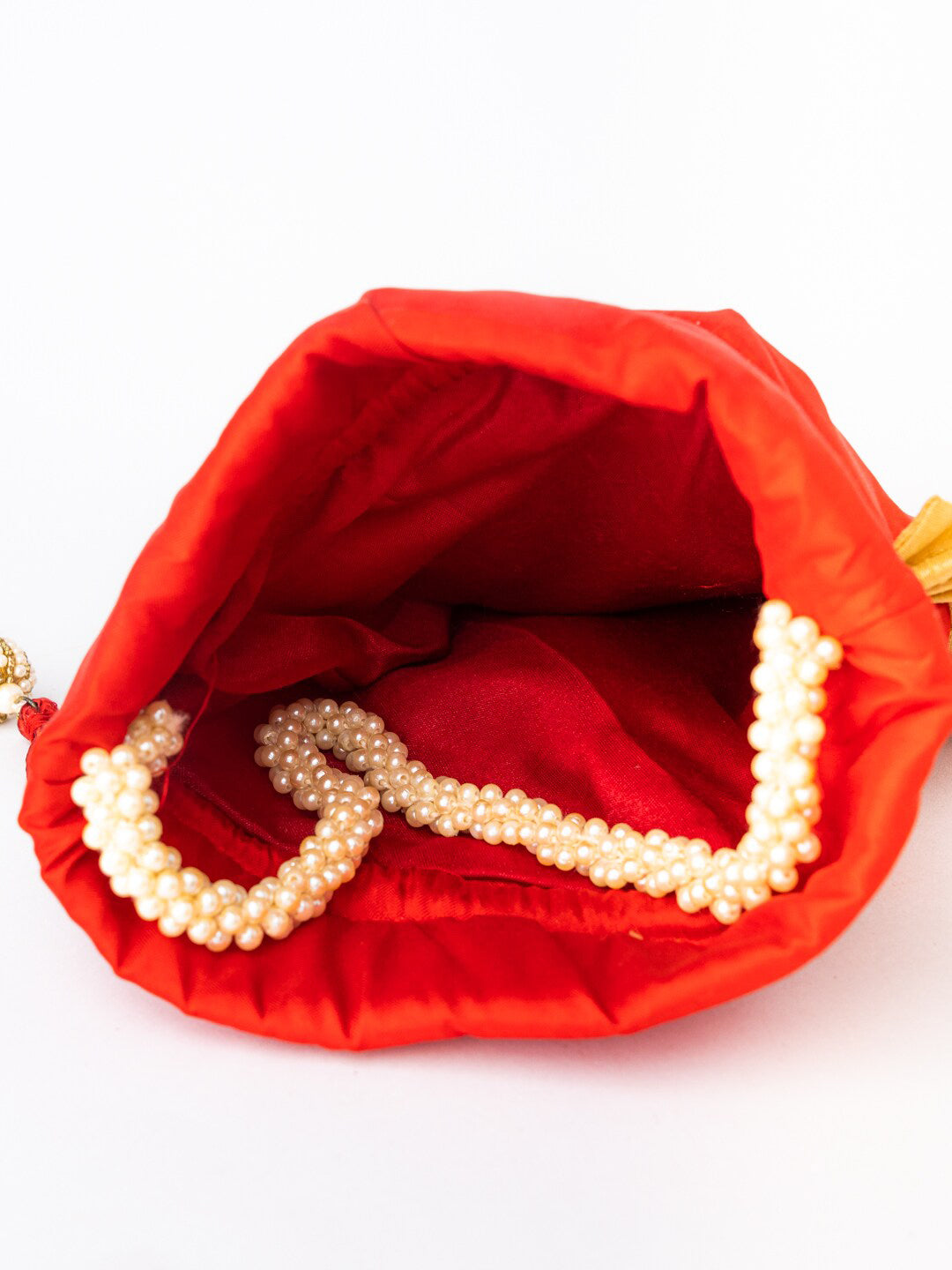NR By Nidhi Rathi Red & White SHRINATHJI Embroidered Potli Clutch - Distacart