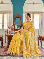 Thumbnail for Tikhi Imli Yellow Ethnic Motifs Beads and Stones Embroidered Saree - Distacart