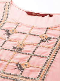 Thumbnail for Sangria Women Floral Embroidered Thread Work Chanderi Silk Kurta With Palazzos & Dupatta - Distacart
