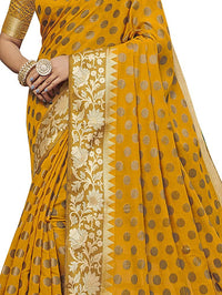 Thumbnail for Pisara Women's Mustard Chanderi Cotton Silk Saree With Blouse Piece