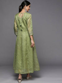 Thumbnail for Varanga Women Green & White Leheriya Embroidered Indie Prints Anarkali Kurta - Distacart