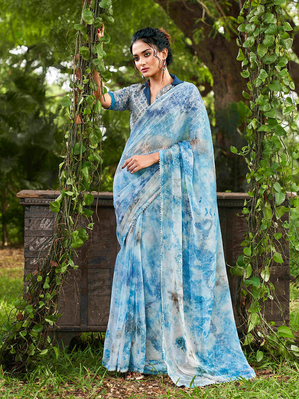 Tikhi Imli Tie and Dye Chiffon Saree - Distacart