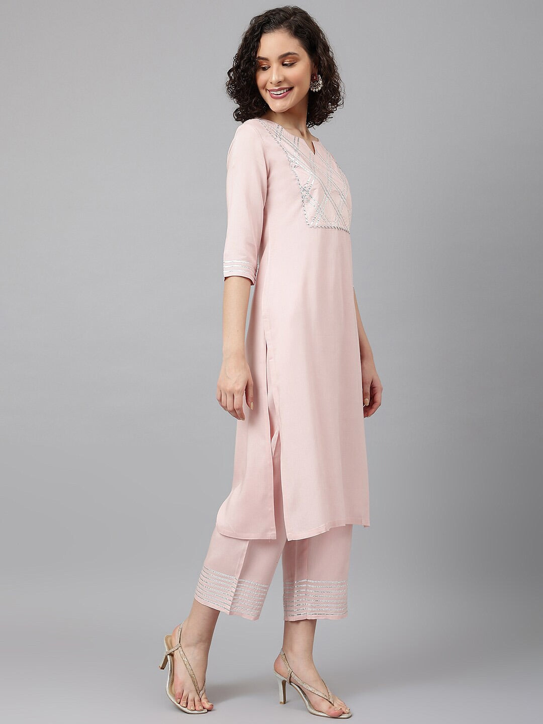Khushal K Gotta Patti Notched Neck Kurta with Trousers & Dupatta - Distacart