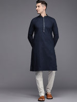 Thumbnail for Manyavar Men Blue Solid Pure Cotton Kurta with Churidar - Distacart