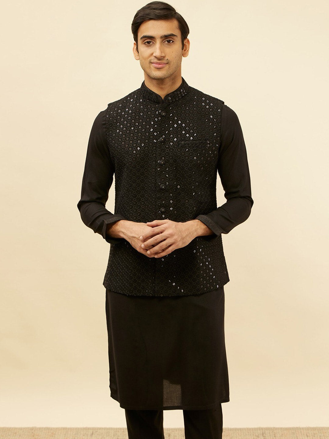Manyavar Regular Kurta and Trousers With Nehru Jacket - Distacart