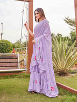 Thumbnail for Tikhi Imli Printed Ruffle Saree With Mirror Embroidered Work Blouse - Distacart