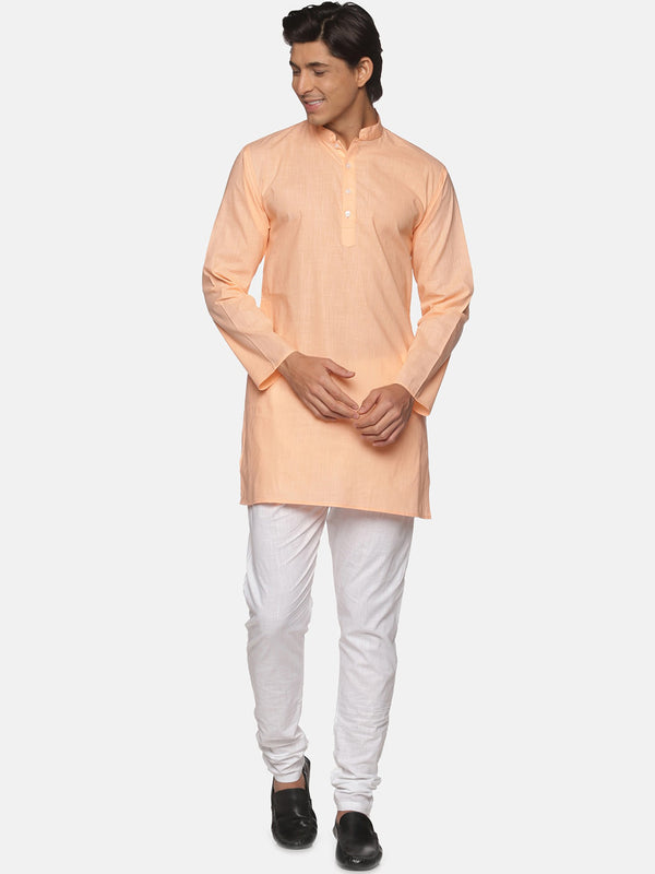 Sethukrishna Men Orange Striped Pure Cotton Kurta with Pyjamas - Distacart