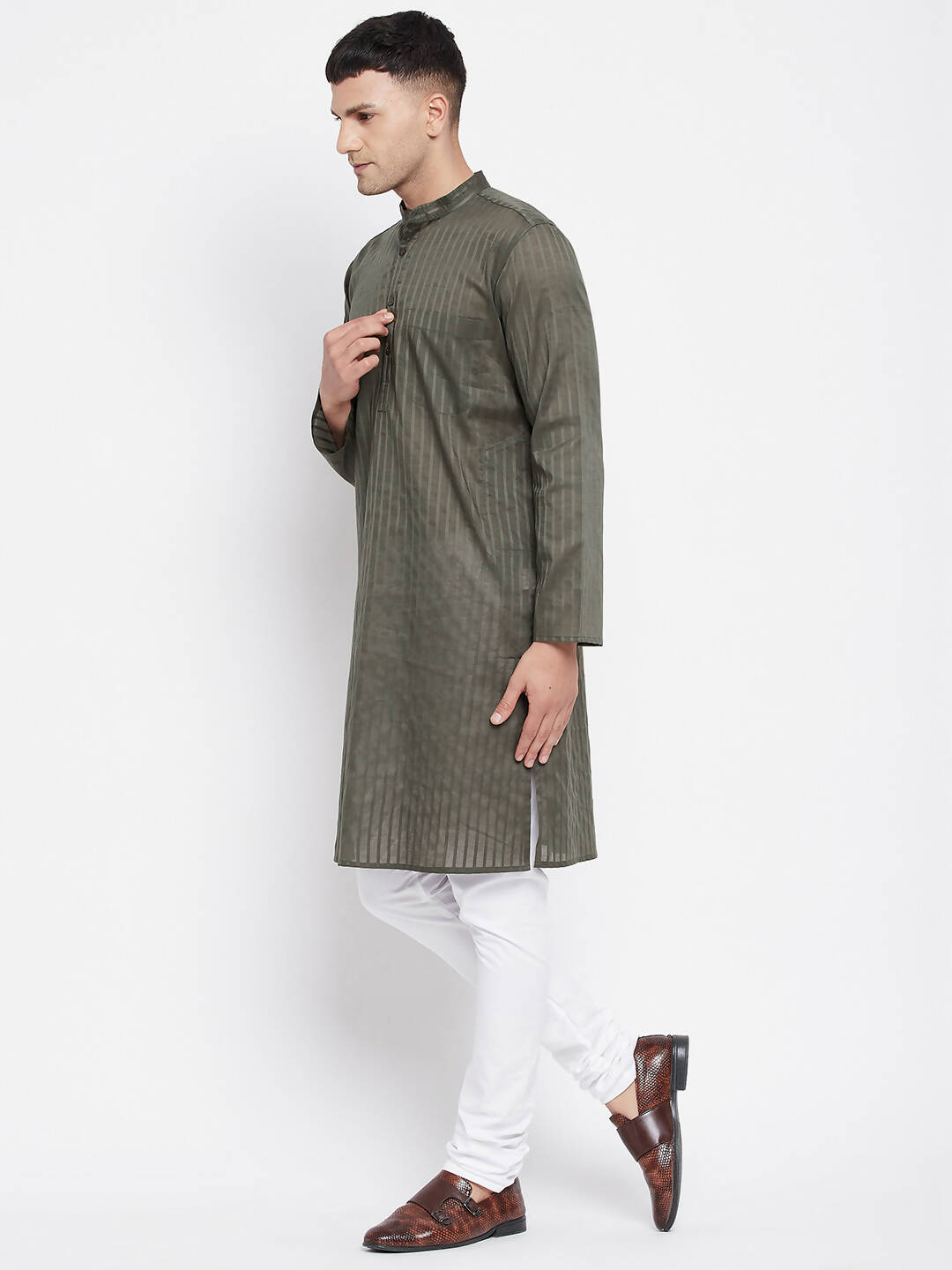 Even Apparels Green Men's Pure Cotton Kurta With Band Collar - Distacart