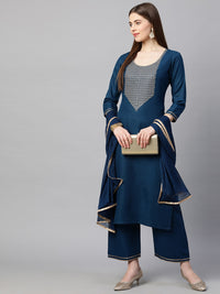 Thumbnail for Kalini Women Teal Yoke Design Kurta with Palazzos & With Dupatta - Distacart