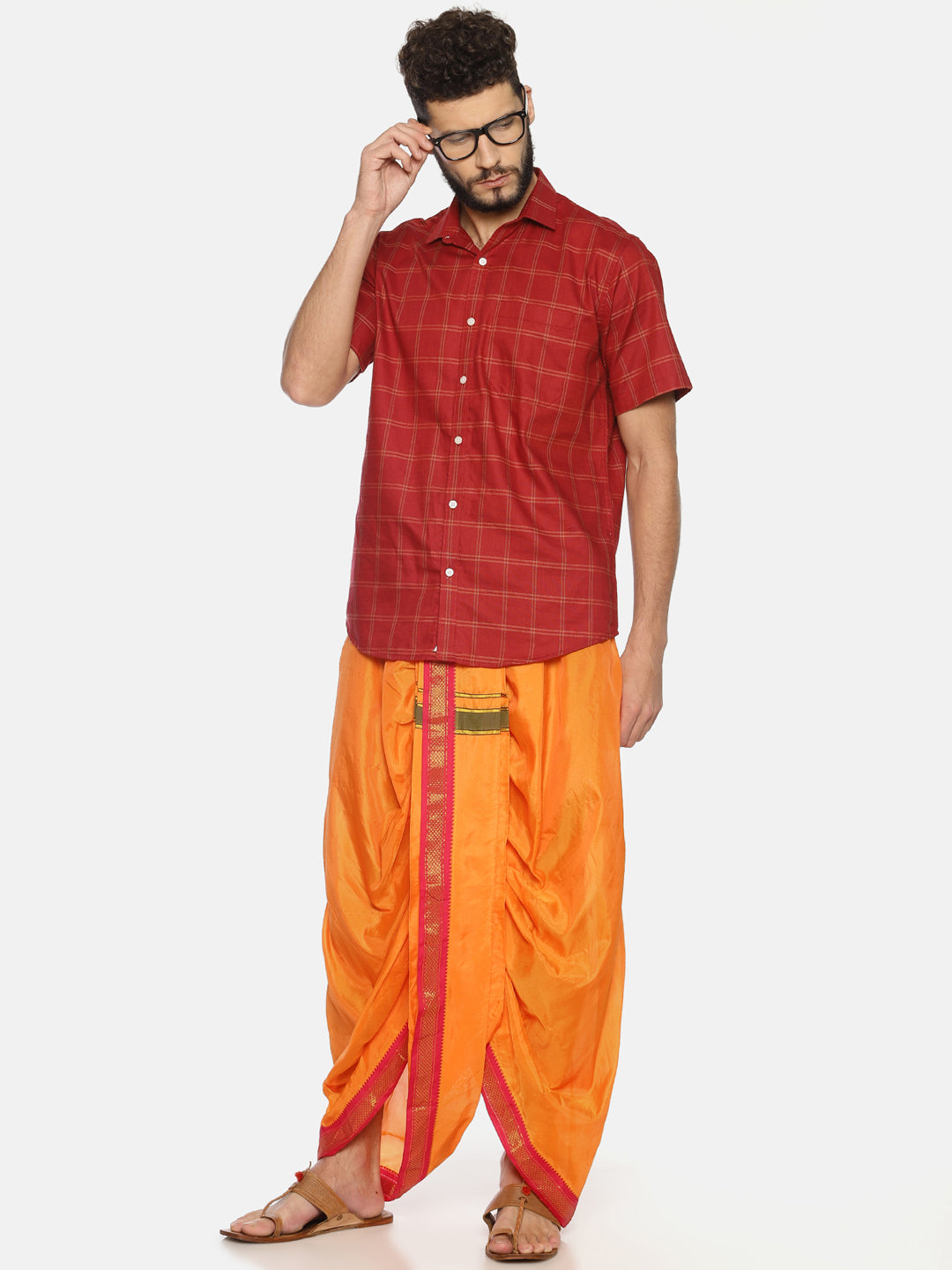 Sethukrishna Men Orange Solid Readymade Dhoti Pant - Distacart