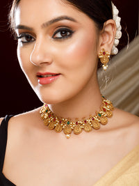 Thumbnail for Rubans 24K Gold-Plated Red & Green Stone-Studded & Beaded Filgree Handcrafted Jewellery Set - Distacart