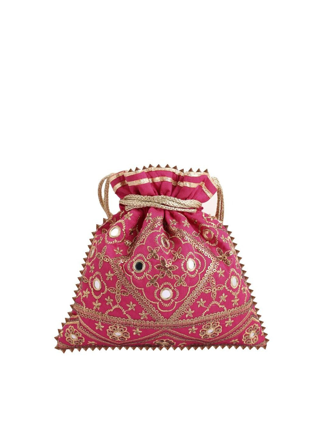 Masq Pink & Gold-Toned Embroidered Potli Clutch - Distacart