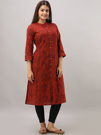 Thumbnail for HERE&NOW Maroon Mandarin Collar Floral Straight A-Line Kurta - Distacart