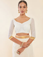 Thumbnail for Soch Off-White & Gold Zari Pure Cotton Kasavu Saree - Distacart