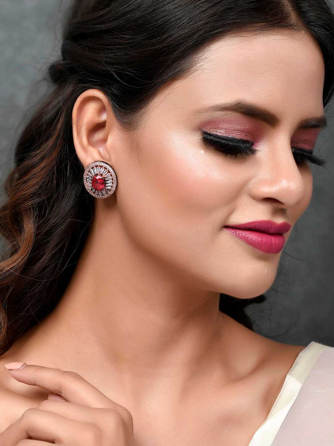 Shoshaa Rose Gold Plated & White Circular Studs - Distacart