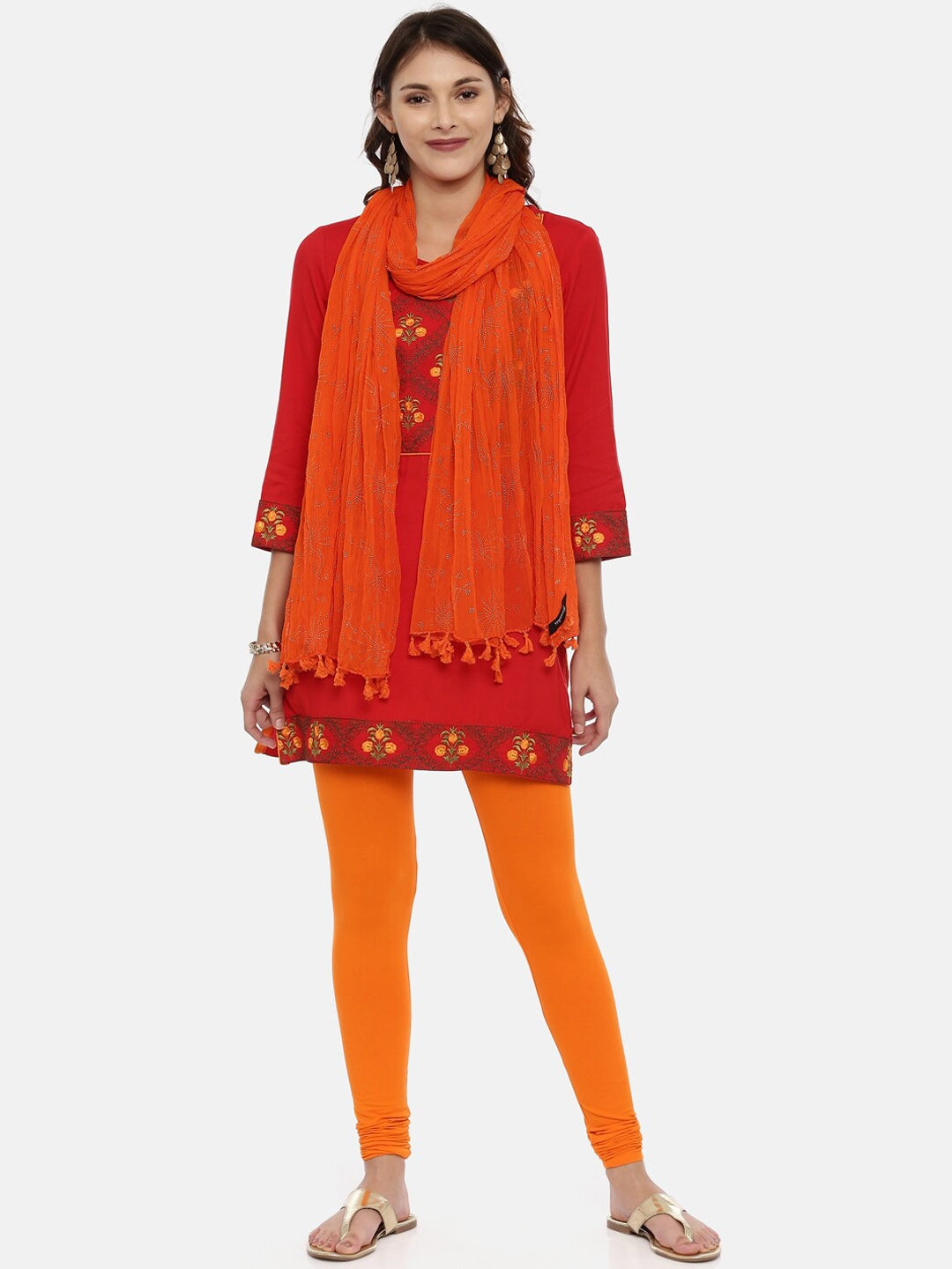 Souchii Orange & Gold-Toned Solid Dupatta - Distacart