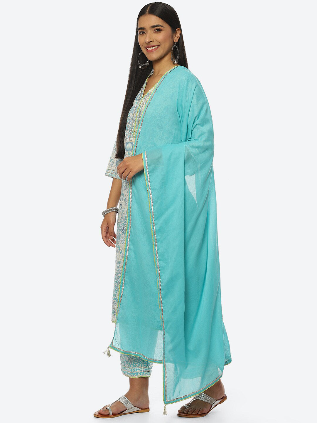 Biba Women Ethnic Motifs Printed Kurta with Palazzos & Dupatta - Distacart