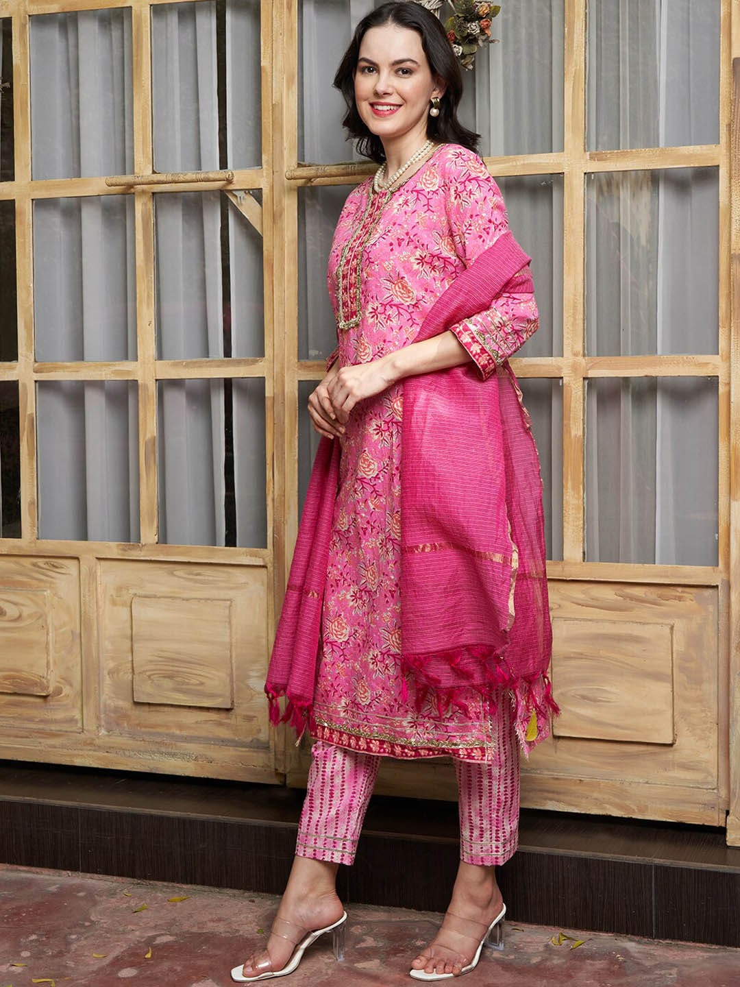 Sangria Pink Ethnic Motifs Printed Pure Cotton Kurta Set - Distacart