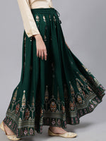 Thumbnail for Jaipur Kurti Women Green & Peach-Colored Printed Flared Maxi Skirt - Distacart