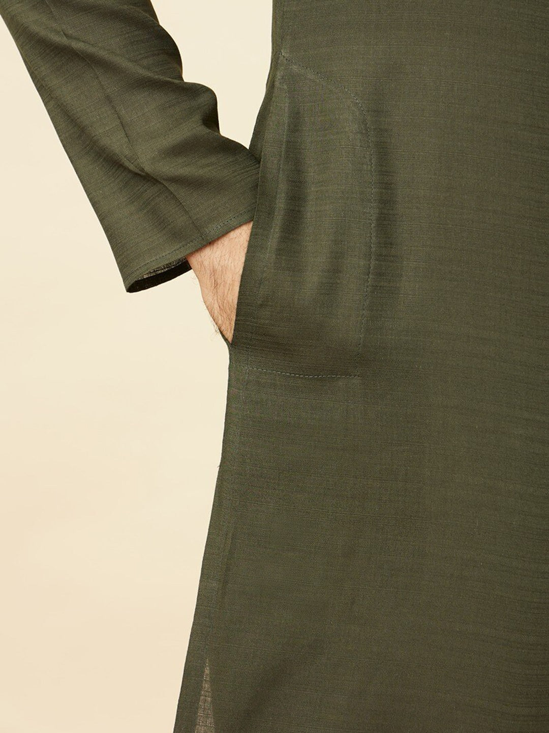 Manyavar Mandarin Collar Thread Work Pure Cotton Kurta & Pyjamas - Distacart