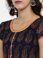 Thumbnail for Souchii Navy Blue Printed Fit and Flare Dress - Distacart