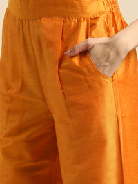 Thumbnail for Sangria Women Orange Ethnic Motifs Embroidered Kurta with Trousers - Distacart